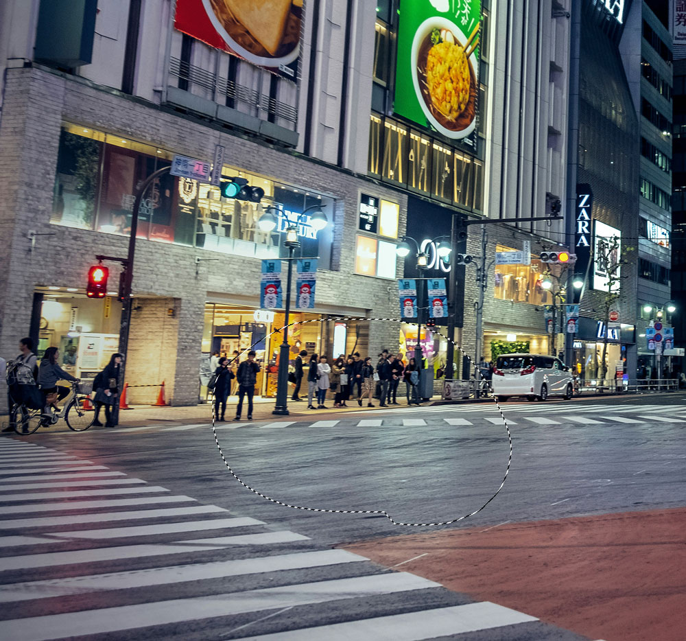 Photoshopの生成塗りつぶしでタクシーを追加する場所を選択した状態